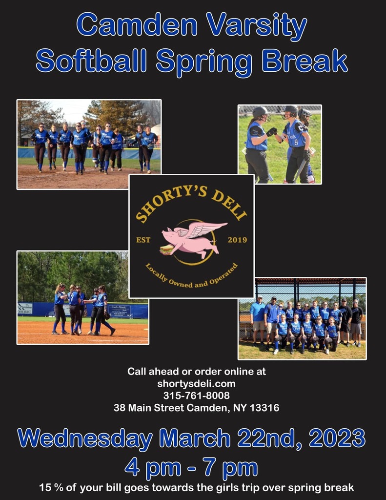 Camden Softball Spring Break Fundraiser at Shortys on March 22nd 2023 beginning at 4pm