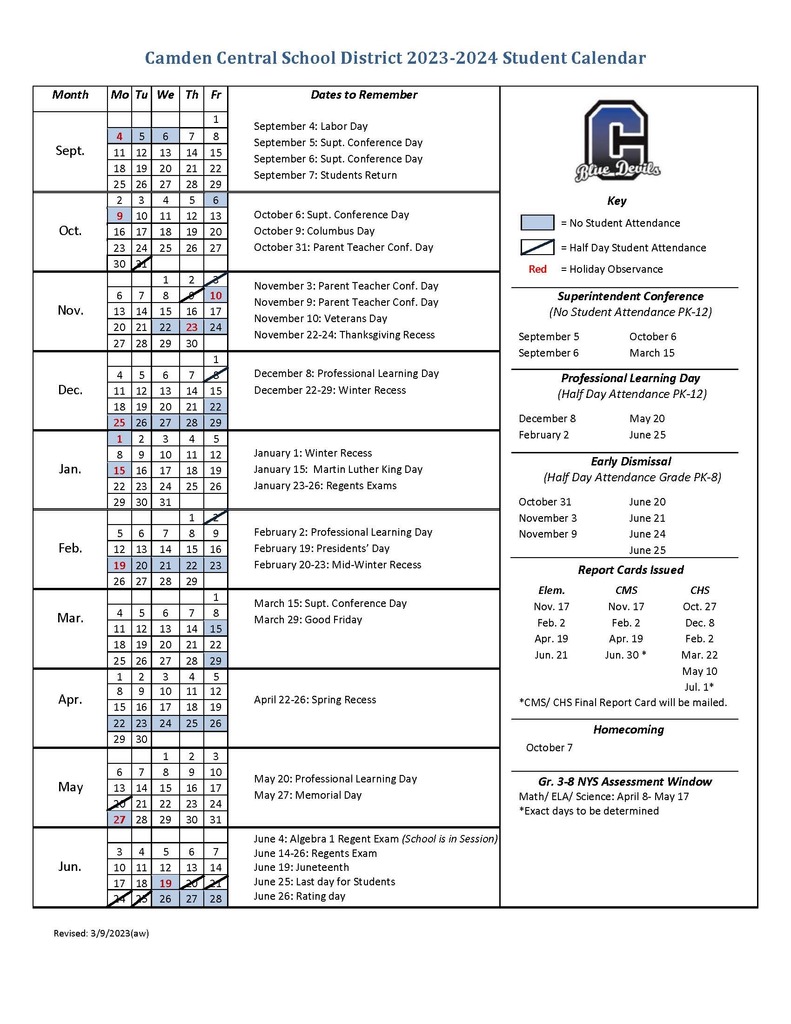 2023-24 Student Calendar